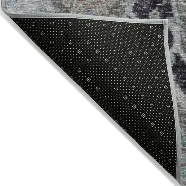 HomeRoots 8' Pewter Blue and Gray Round Floral Area Rug - Washable, Durable, Perfect for Indoor/Outdoor Use! 626298