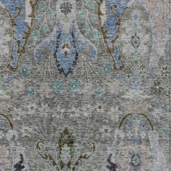 HomeRoots 8' X 10' Washable Pewter Blue & Gray Floral Area Rug – Durable, Stain-Resistant for Indoor & Outdoor Use! 626299