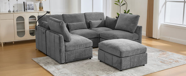English Elm Modern Modular Sectional Sofa With Usb Ports & Movable Ottoman - L-Shaped, U-Shaped, Sofa Bed Comfort N719S002050E