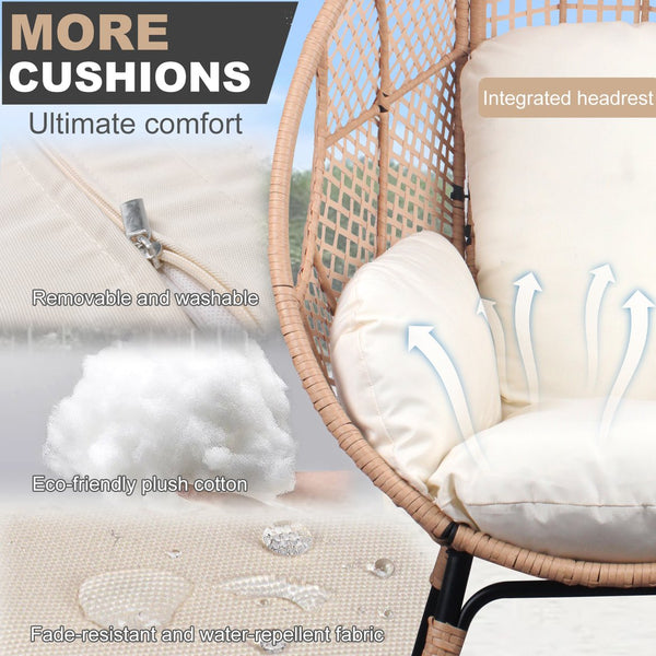 English Elm New PE Wicker Egg Chair Grid Style with Ergonomic High-Front Seat, Water-Resistant Rattan, Beige Cushion W400P241055