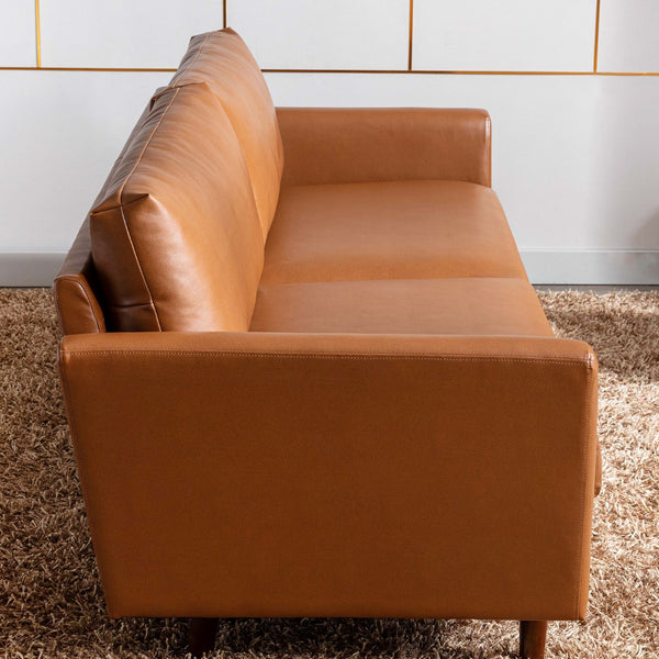 English Elm 80'' Faux Leather Sofa Couch — Mid-Century 3-Seater with Solid Wood Frame, High-Density Foam, Easy-Clean Brown T2694S00062