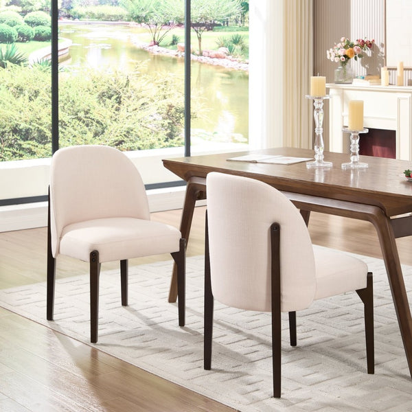 English Elm Wooden Wingback Dining Chairs Upholstered Farmhouse Modern Set with Lumbar Support Beige W3244P429255