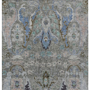 HomeRoots 9' X 12' Pewter Blue Floral Area Rug - Washable, Stain-Resistant, Indoor/Outdoor for High Traffic Areas 626300