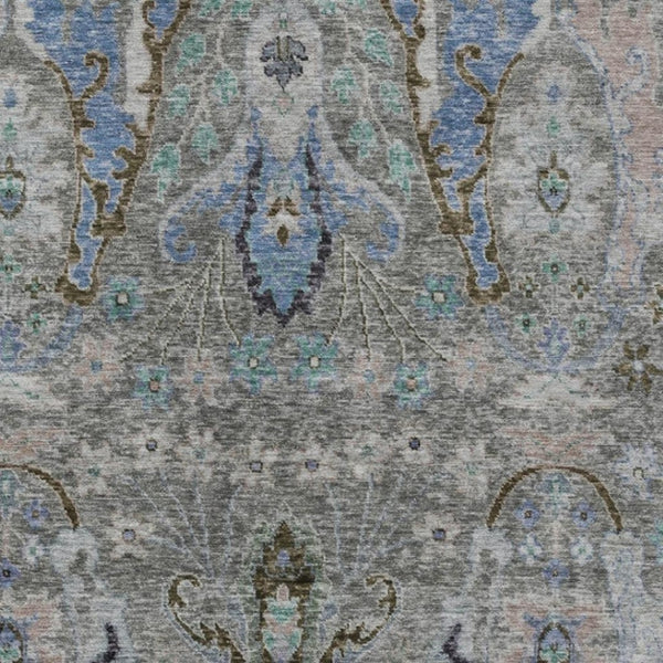 HomeRoots 9' X 12' Pewter Blue Floral Area Rug - Washable, Stain-Resistant, Indoor/Outdoor for High Traffic Areas 626300