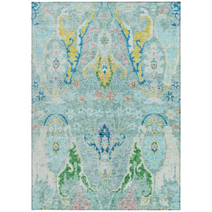 HomeRoots 5' X 8' Vibrant Floral Washable Area Rug in Teal, Yellow & Green - Perfect for Indoor & Outdoor Use! 626303
