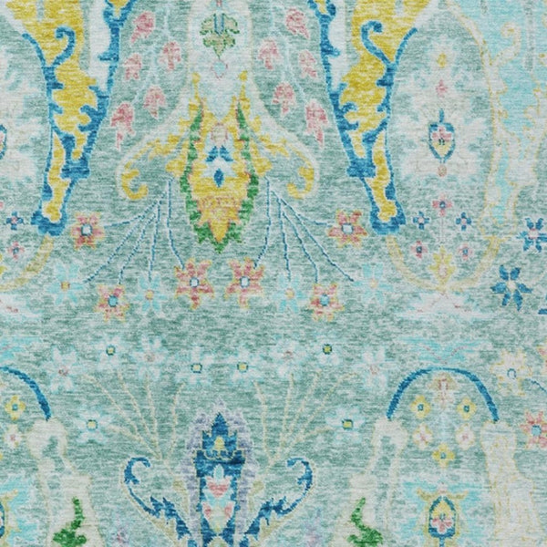 HomeRoots 5' X 8' Vibrant Floral Washable Area Rug in Teal, Yellow & Green - Perfect for Indoor & Outdoor Use! 626303