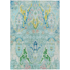 HomeRoots 5' X 8' Vibrant Floral Washable Area Rug in Teal, Yellow & Green - Perfect for Indoor & Outdoor Use! 626303
