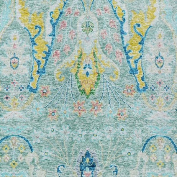 HomeRoots 8' X 10' Floral Indoor Outdoor Area Rug in Teal Blue Yellow Green - Washable, Durable & Stylish! 626305