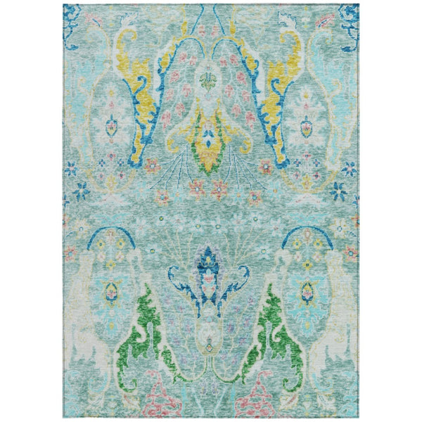 HomeRoots 9' Vibrant Teal Blue Yellow Green Floral Indoor Outdoor Area Rug - Washable, Durable & Stylish Design 626306