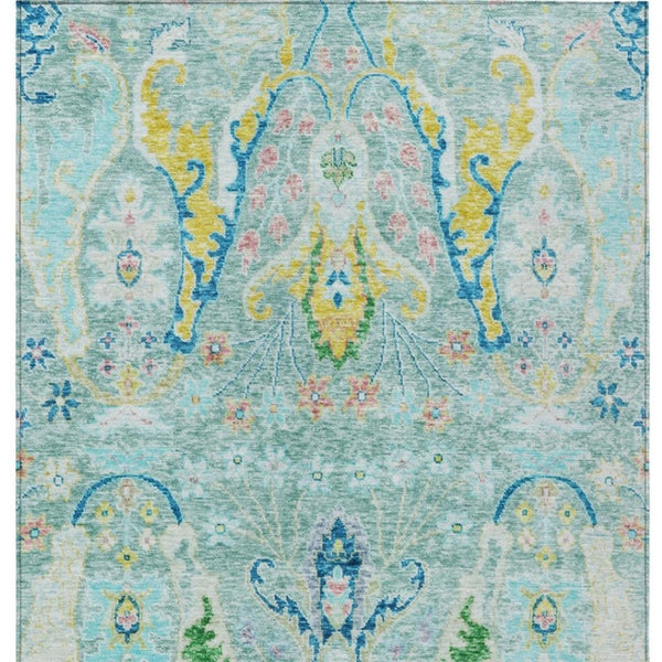 HomeRoots 10' Vibrant Teal Blue Yellow Green Floral Washable Area Rug for Indoor & Outdoor Spaces 626307