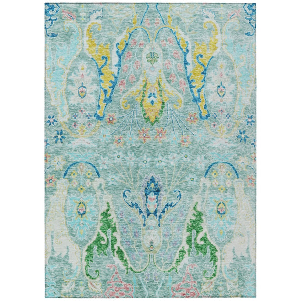 HomeRoots 10' Vibrant Teal Blue Yellow Green Floral Washable Area Rug for Indoor & Outdoor Spaces 626307