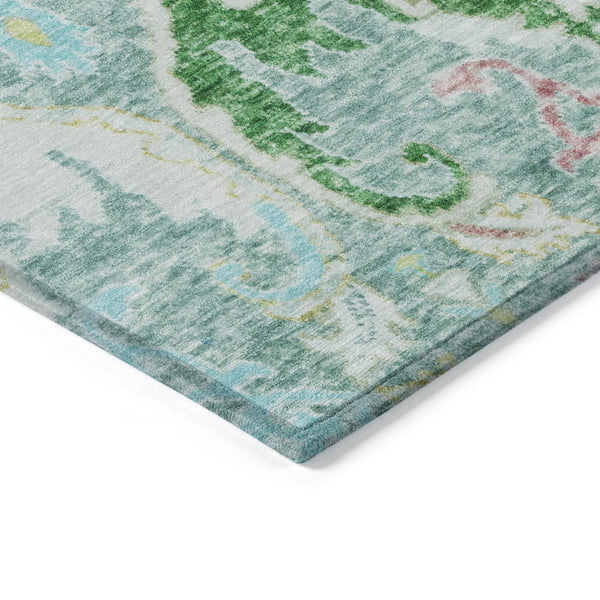 HomeRoots 10' Vibrant Teal Blue Yellow Green Floral Washable Area Rug for Indoor & Outdoor Spaces 626307
