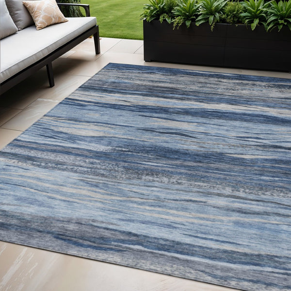 HomeRoots 5' X 8' Contemporary Blue Gray Silver Abstract Area Rug - Washable, Durable & Stylish for Indoors/Outdoors 626315