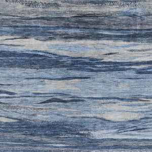 HomeRoots 5' X 8' Contemporary Blue Gray Silver Abstract Area Rug - Washable, Durable & Stylish for Indoors/Outdoors 626315