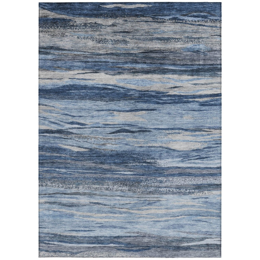HomeRoots 5' X 8' Contemporary Blue Gray Silver Abstract Area Rug - Washable, Durable & Stylish for Indoors/Outdoors 626315