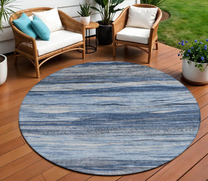 HomeRoots 8' Blue Gray Silver Round Abstract Area Rug - Stylish, Machine Washable, Durable for Indoor & Outdoor Use 626316