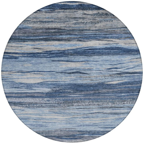 HomeRoots 8' Blue Gray Silver Round Abstract Area Rug - Stylish, Machine Washable, Durable for Indoor & Outdoor Use 626316