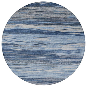 HomeRoots 8' Blue Gray Silver Round Abstract Area Rug - Stylish, Machine Washable, Durable for Indoor & Outdoor Use 626316