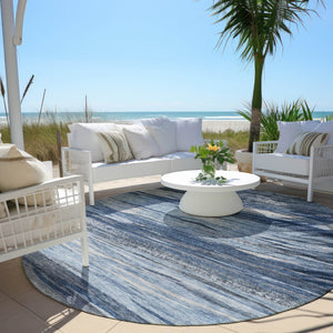 HomeRoots 8' Blue Gray Silver Round Abstract Area Rug - Stylish, Machine Washable, Durable for Indoor & Outdoor Use 626316