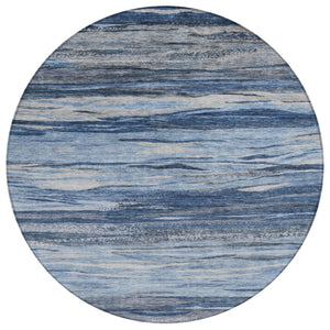 HomeRoots 8' Blue Gray Silver Round Abstract Area Rug - Stylish, Machine Washable, Durable for Indoor & Outdoor Use 626316