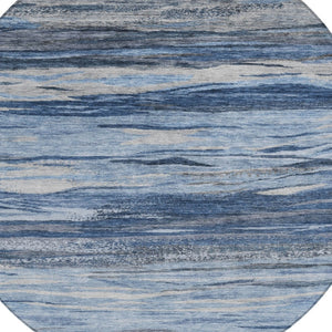 HomeRoots 8' Blue Gray Silver Round Abstract Area Rug - Stylish, Machine Washable, Durable for Indoor & Outdoor Use 626316