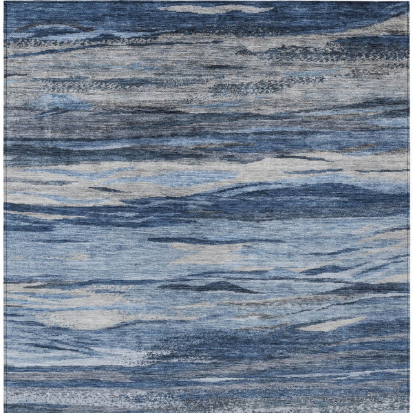HomeRoots 8' X 10' Modern Abstract Washable Area Rug in Blue-Gray & Silver for Indoor/Outdoor Use, Durable & Stylish 626317