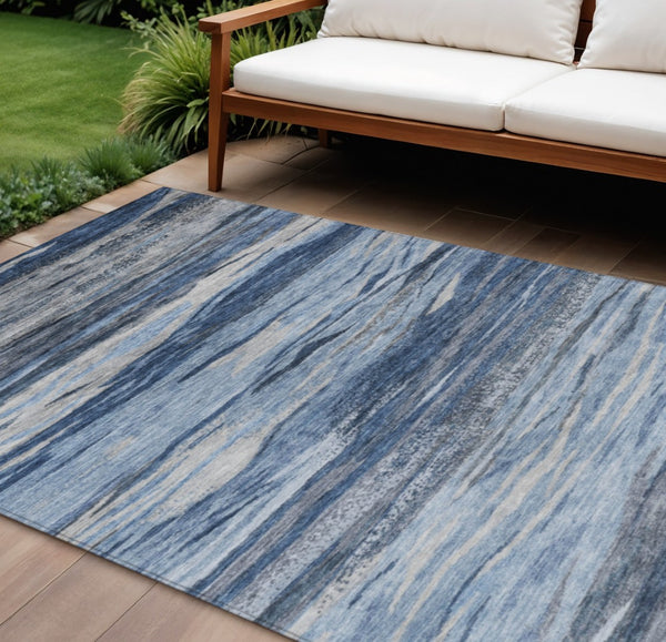 HomeRoots 8' X 10' Modern Abstract Washable Area Rug in Blue-Gray & Silver for Indoor/Outdoor Use, Durable & Stylish 626317