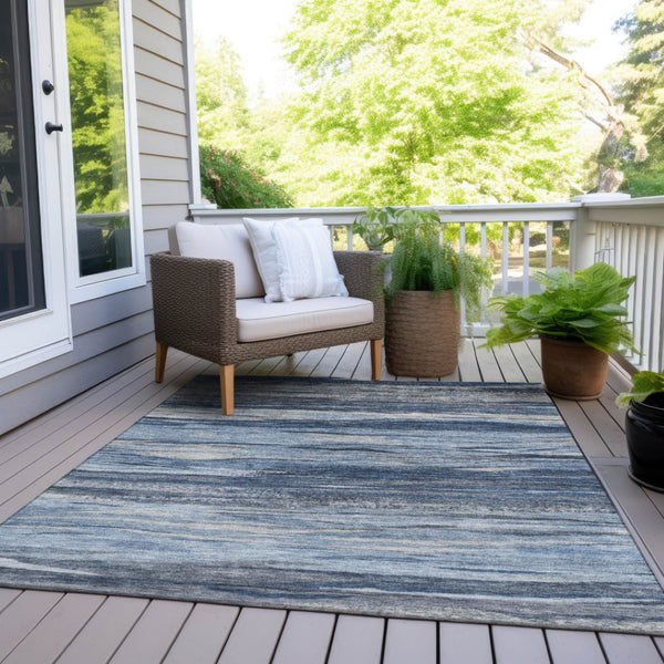 HomeRoots 8' X 10' Modern Abstract Washable Area Rug in Blue-Gray & Silver for Indoor/Outdoor Use, Durable & Stylish 626317
