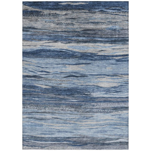 HomeRoots 9' X 12' Modern Blue Gray Silver Abstract Area Rug - Durable, Washable, Indoor/Outdoor Use, Easy Care 626318