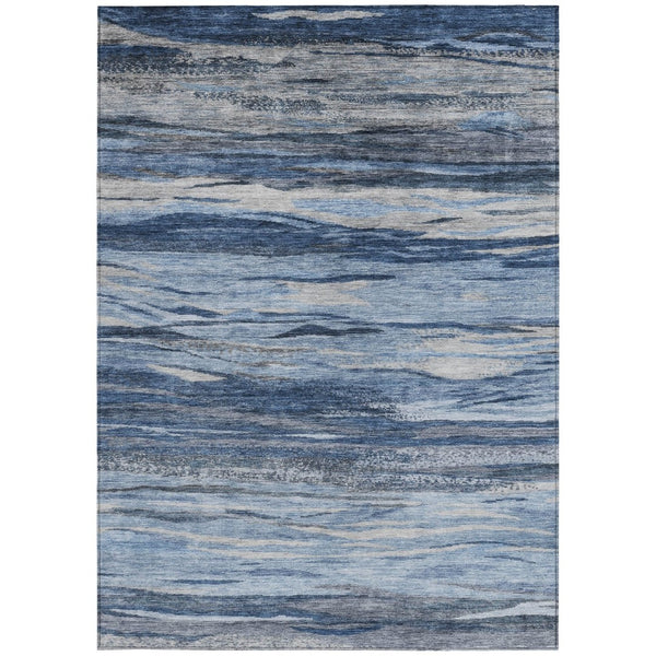 HomeRoots 9' X 12' Modern Blue Gray Silver Abstract Area Rug - Durable, Washable, Indoor/Outdoor Use, Easy Care 626318