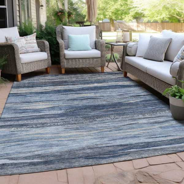 HomeRoots 9' X 12' Modern Blue Gray Silver Abstract Area Rug - Durable, Washable, Indoor/Outdoor Use, Easy Care 626318