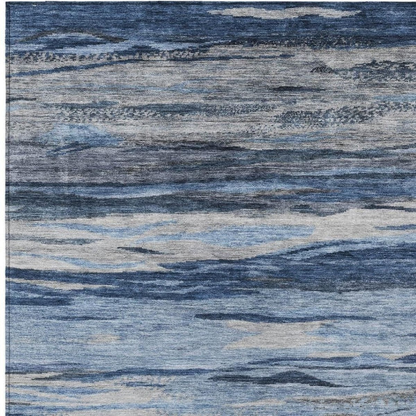 HomeRoots 9' X 12' Modern Blue Gray Silver Abstract Area Rug - Durable, Washable, Indoor/Outdoor Use, Easy Care 626318