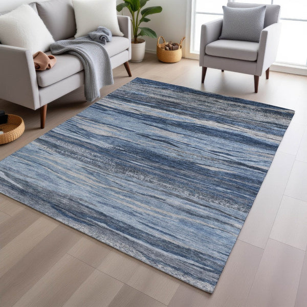 HomeRoots 9' X 12' Modern Blue Gray Silver Abstract Area Rug - Durable, Washable, Indoor/Outdoor Use, Easy Care 626318