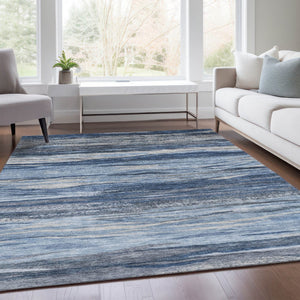 HomeRoots 9' X 12' Modern Blue Gray Silver Abstract Area Rug - Durable, Washable, Indoor/Outdoor Use, Easy Care 626318