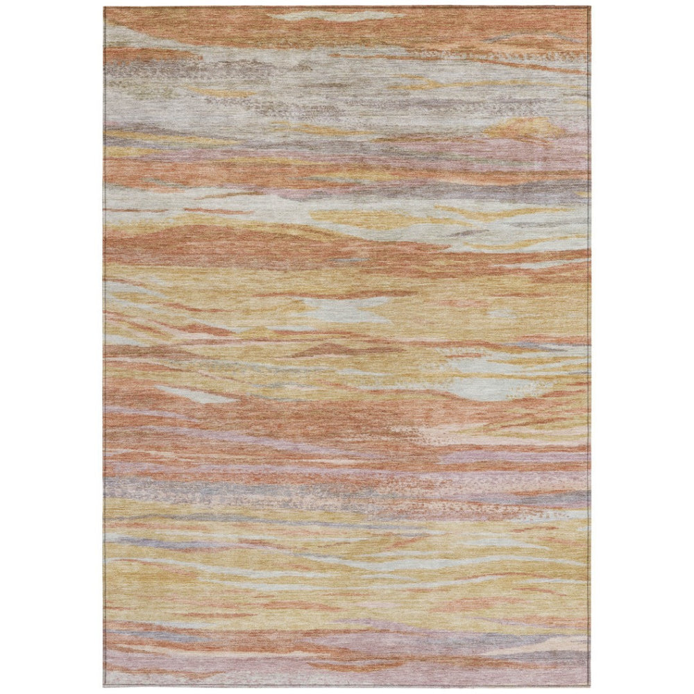 HomeRoots 5' X 8' Salmon Gray & Lavender Abstract Area Rug - Stylish, Washable, Indoor/Outdoor Durable Accent 626327