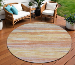 HomeRoots 8' Round Abstract Area Rug in Salmon, Gray, and Lavender - Washable for Indoor/Outdoor Use, Durable & Stylish 626328