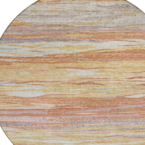 HomeRoots 8' Round Abstract Area Rug in Salmon, Gray, and Lavender - Washable for Indoor/Outdoor Use, Durable & Stylish 626328