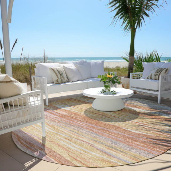 HomeRoots 8' Round Abstract Area Rug in Salmon, Gray, and Lavender - Washable for Indoor/Outdoor Use, Durable & Stylish 626328