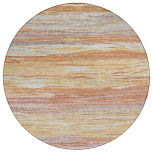 HomeRoots 8' Round Abstract Area Rug in Salmon, Gray, and Lavender - Washable for Indoor/Outdoor Use, Durable & Stylish 626328