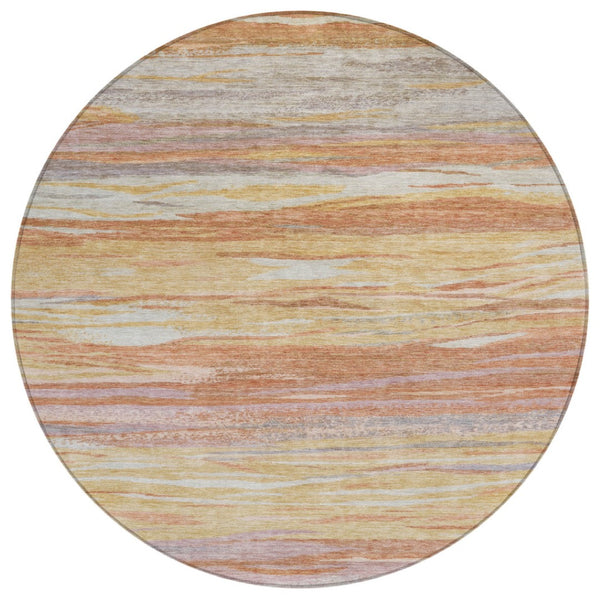 HomeRoots 8' Round Abstract Area Rug in Salmon, Gray, and Lavender - Washable for Indoor/Outdoor Use, Durable & Stylish 626328