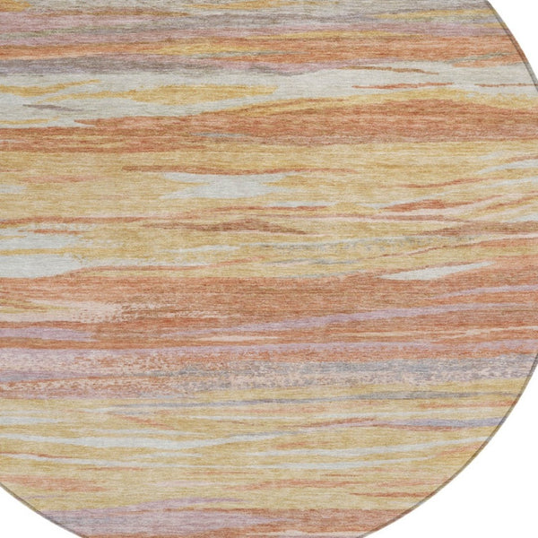 HomeRoots 8' Round Abstract Area Rug in Salmon, Gray, and Lavender - Washable for Indoor/Outdoor Use, Durable & Stylish 626328