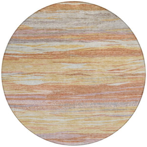HomeRoots 8' Round Abstract Area Rug in Salmon, Gray, and Lavender - Washable for Indoor/Outdoor Use, Durable & Stylish 626328