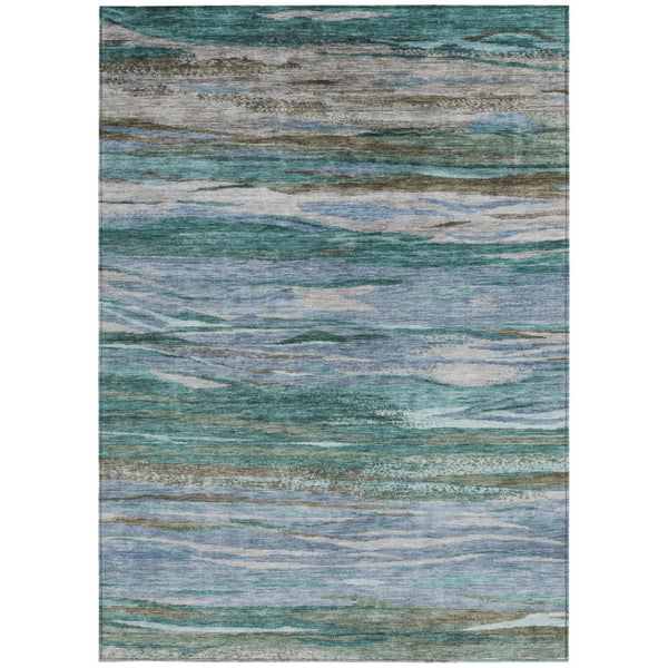 HomeRoots 5' X 8' Teal Blue Khaki Taupe Abstract Rug - Stylish, Washable Indoor/Outdoor Area Rug for All Spaces! 626333