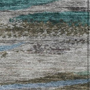 HomeRoots 5' X 8' Teal Blue Khaki Taupe Abstract Rug - Stylish, Washable Indoor/Outdoor Area Rug for All Spaces! 626333