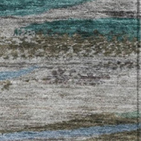 HomeRoots 5' X 8' Teal Blue Khaki Taupe Abstract Rug - Stylish, Washable Indoor/Outdoor Area Rug for All Spaces! 626333