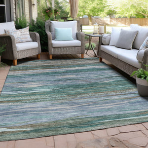 HomeRoots 5' X 8' Teal Blue Khaki Taupe Abstract Rug - Stylish, Washable Indoor/Outdoor Area Rug for All Spaces! 626333