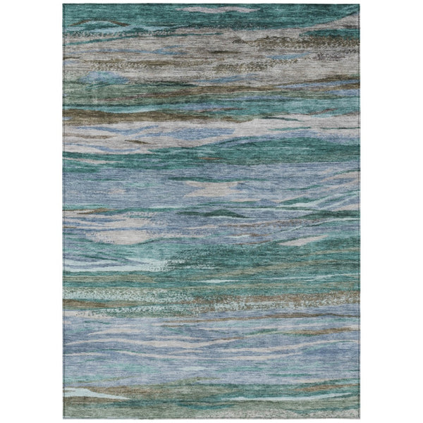 HomeRoots 5' X 8' Teal Blue Khaki Taupe Abstract Rug - Stylish, Washable Indoor/Outdoor Area Rug for All Spaces! 626333