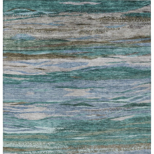 HomeRoots 5' X 8' Teal Blue Khaki Taupe Abstract Rug - Stylish, Washable Indoor/Outdoor Area Rug for All Spaces! 626333