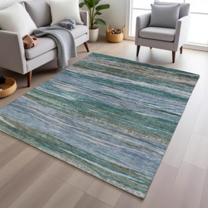 HomeRoots 5' X 8' Teal Blue Khaki Taupe Abstract Rug - Stylish, Washable Indoor/Outdoor Area Rug for All Spaces! 626333