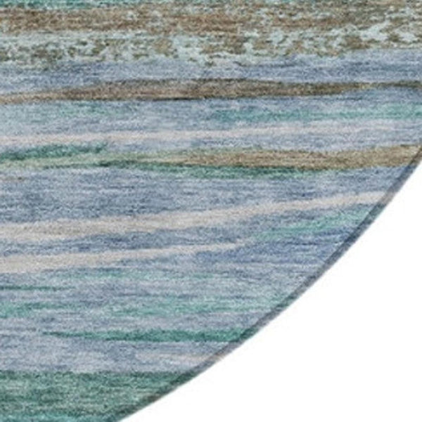 HomeRoots 8' Teal Blue Abstract Area Rug - Stylish Washable Round Design for Indoor & Outdoor Spaces! 626334